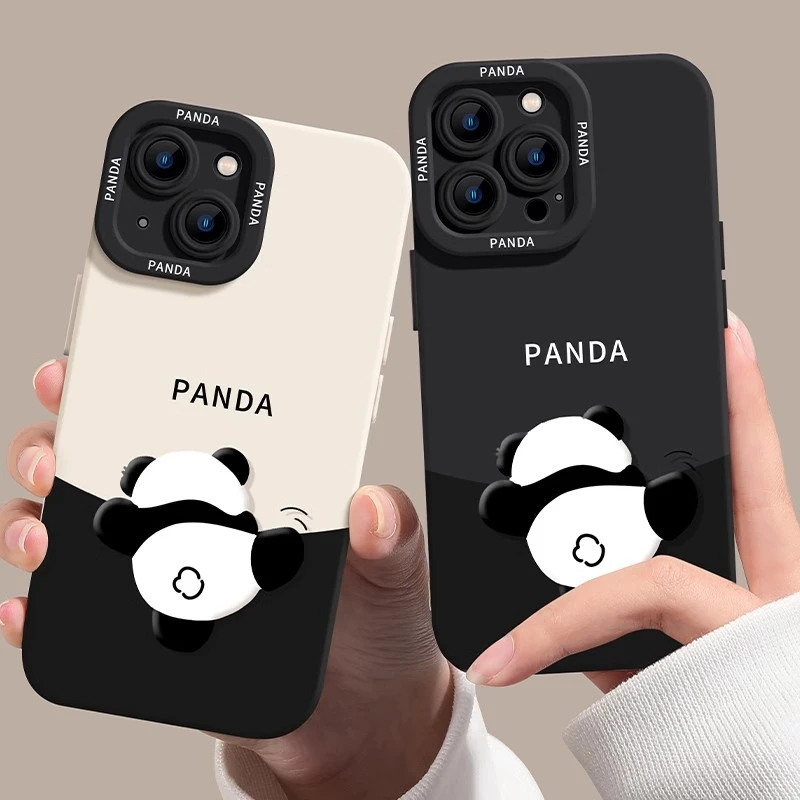 可爱攀爬熊猫适用苹果13手机壳iphone15promax卡通15情侣12/11软