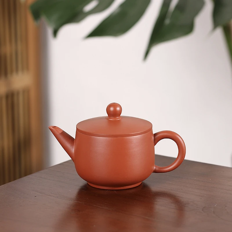 潮州朱泥手拉壶大口汉瓦壶小容量汉瓦茶壶中式全手工复古茶壶