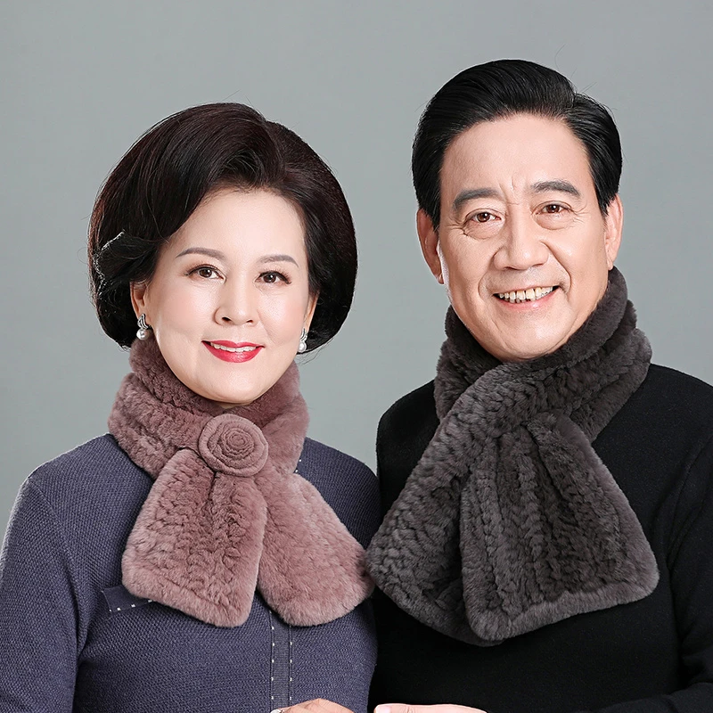中老年獭兔毛围巾男女冬季保暖围脖爷爷奶奶围巾老人优质毛绒