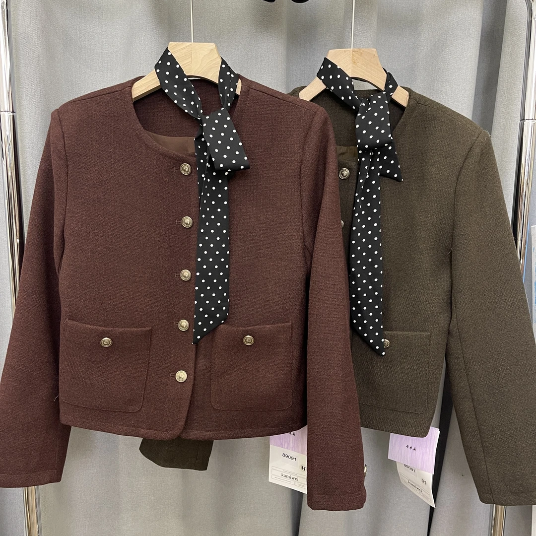 【叶子服饰】【直播价】韩版圆领百搭小香风外套上衣小个子89091