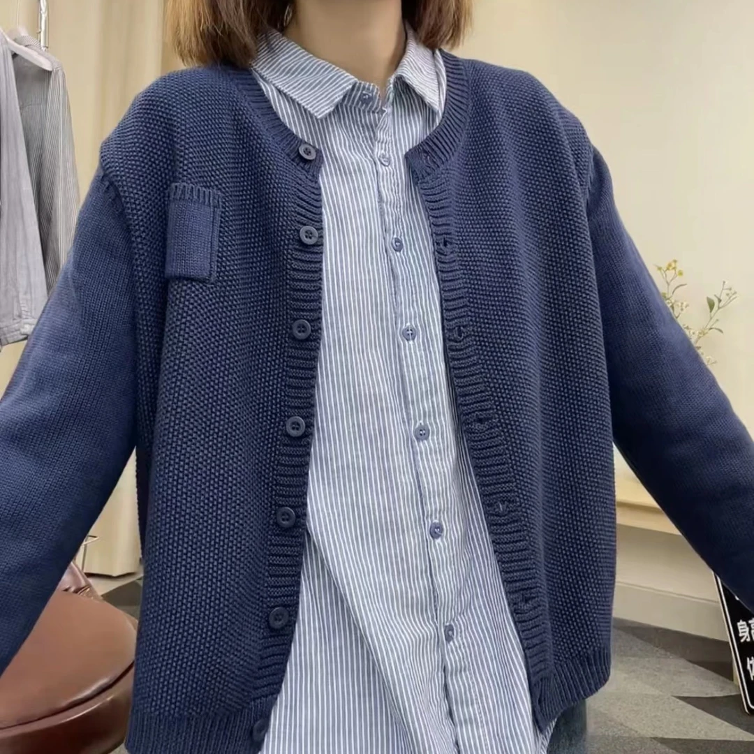 经典百搭单口袋圆领开衫2269