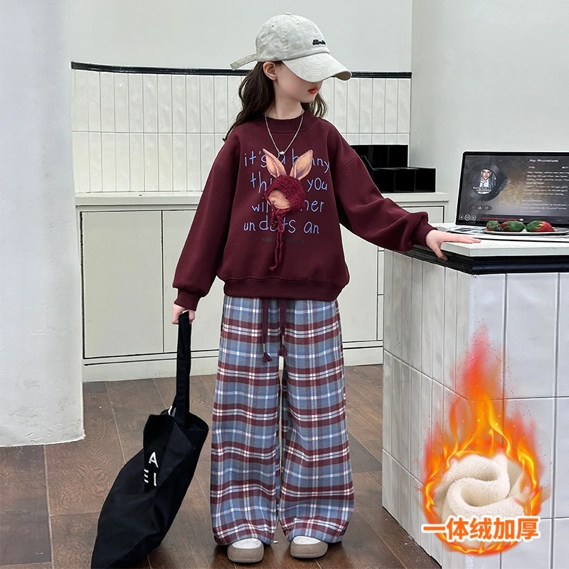 女童加绒套装秋冬装2024新款中大童洋气时髦裤子儿童冬季运动卫衣