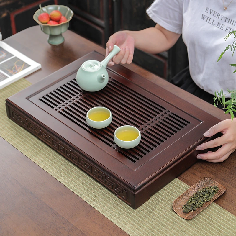 涵兴阁 家用茶盘 抽屉型储水可排水休闲办公茶台 竹制创意小茶盘