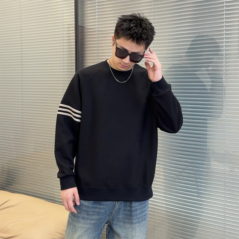 秋冬加厚新款情侣款潮流简约百搭条纹宽松版休闲圆领卫衣SC66138