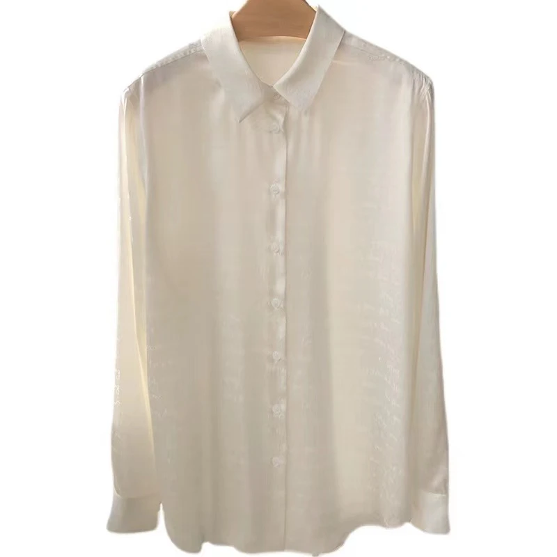 清库重磅真丝复古字母提花缎高级感衬衫气质
