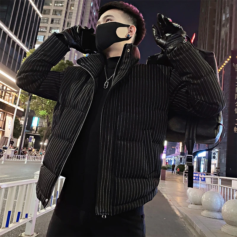 条纹男士棉衣冬季外套立领加厚棉服2024新款男式冬天外衣保暖棉袄