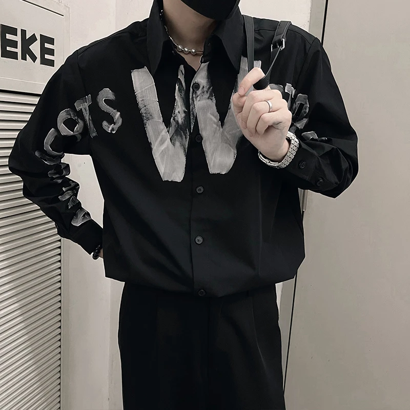 衬衫男款痞帅高级感春秋季2025新款字母印花潮牌男装长袖衬衣外套