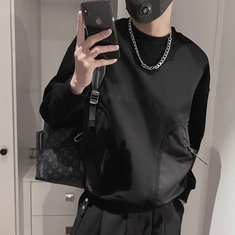 男士卫衣秋冬季2023新款高级感拼接长袖打底衫青少年潮牌男装外套