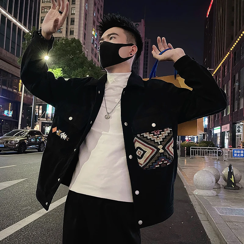 民族风灯芯绒夹克男士春秋季2025新款高级感痞帅潮牌男装上衣外套