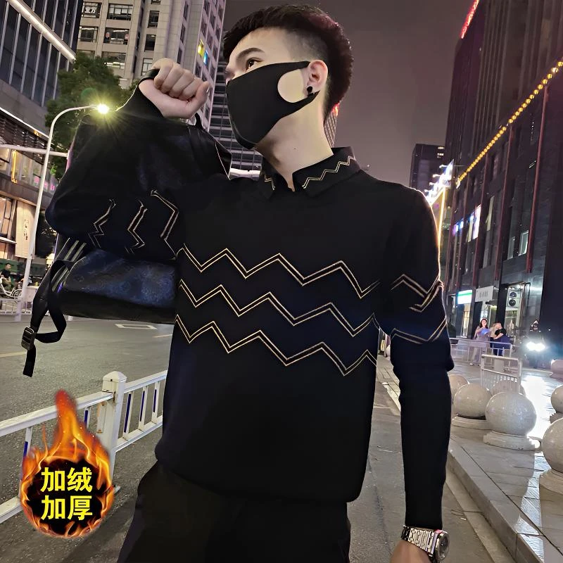 毛衣男款冬季爆款2024新款假两件针织衫内搭线衣衬衫领长袖打底衫