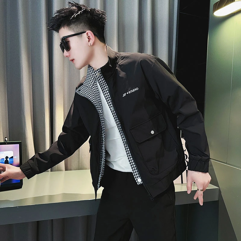 假两件外套男春秋季2024新款高级感痞帅拼接潮牌男装外衣男士夹克
