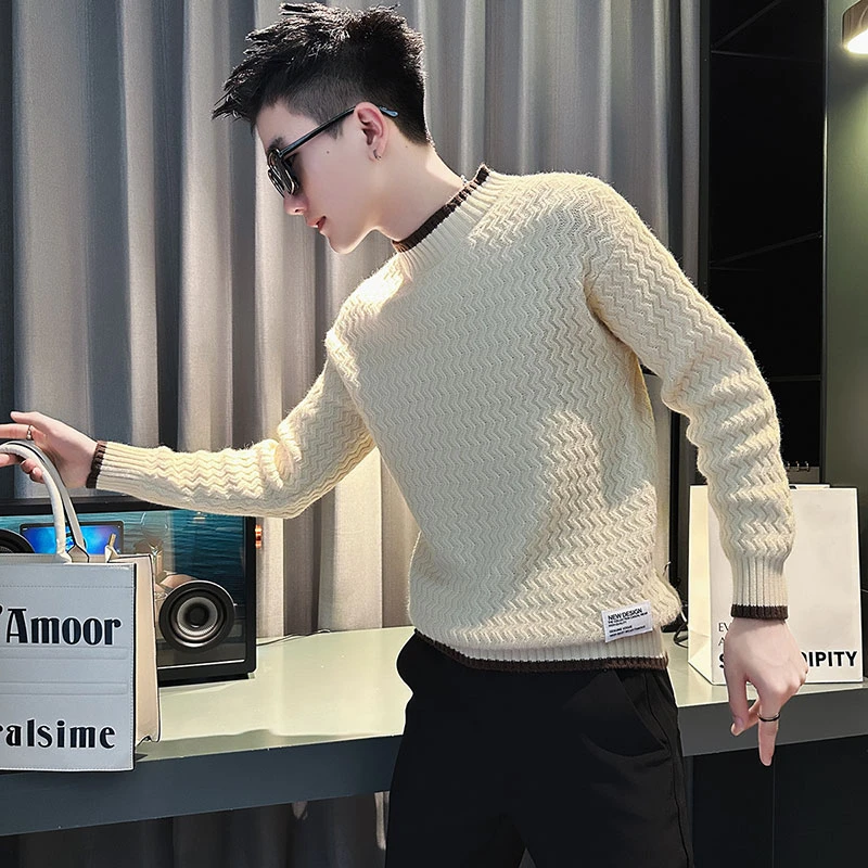 男士毛衣秋冬季2025新款爆款半高领假两件长袖打底针织衫男装线衣