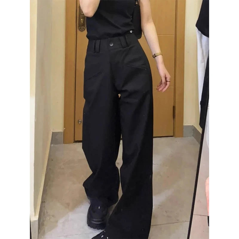 大码高腰直筒西装裤女胖mm宽松显瘦垂感拖地裤百搭休闲简约工装裤