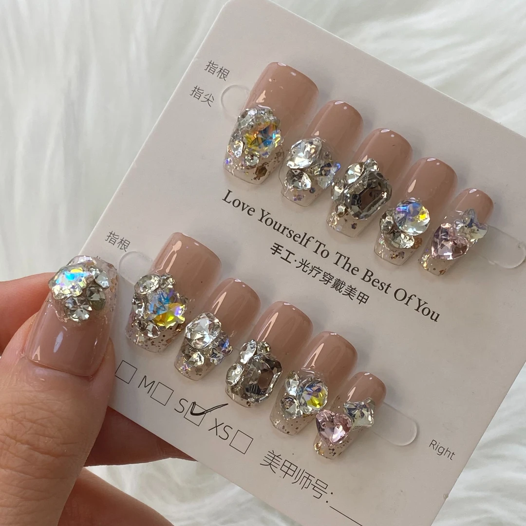 【五彩满钻】中梯017号10片纯手工穿戴美甲