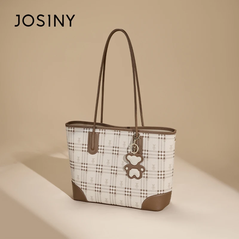 卓诗尼包女2024秋季新款复古格纹学院风单肩包大学生通勤托特包