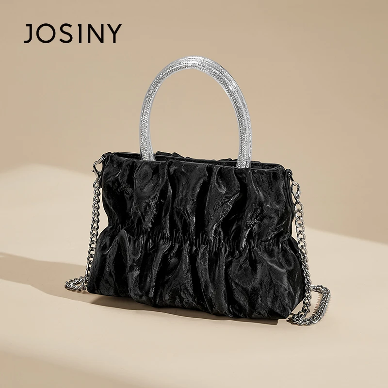 卓诗尼名媛派对链条包水钻褶皱手提包2024新斜挎包时尚女包云朵包
