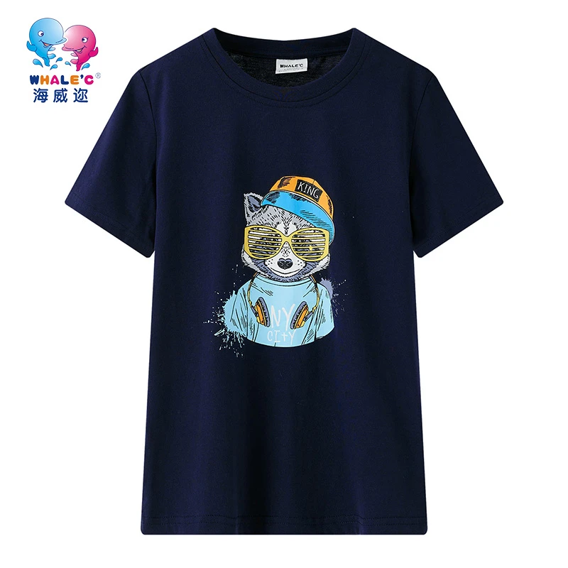 WHALE'C/海威迩男童卡通印花短袖纯棉T恤夏季中大童休闲宽松百搭