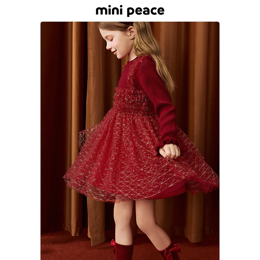 【公主系列】太平鸟童装女童毛衣裙冬季红色新年拜年服儿童公主裙