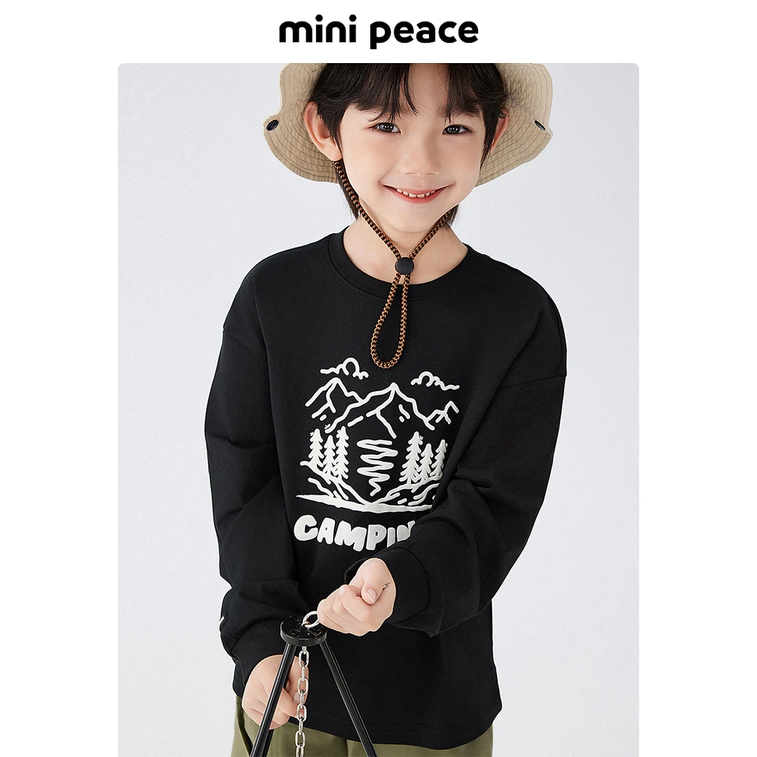 MINIPEACE太平鸟童装春季款男童加绒长袖T恤儿童打底衫洋气上衣