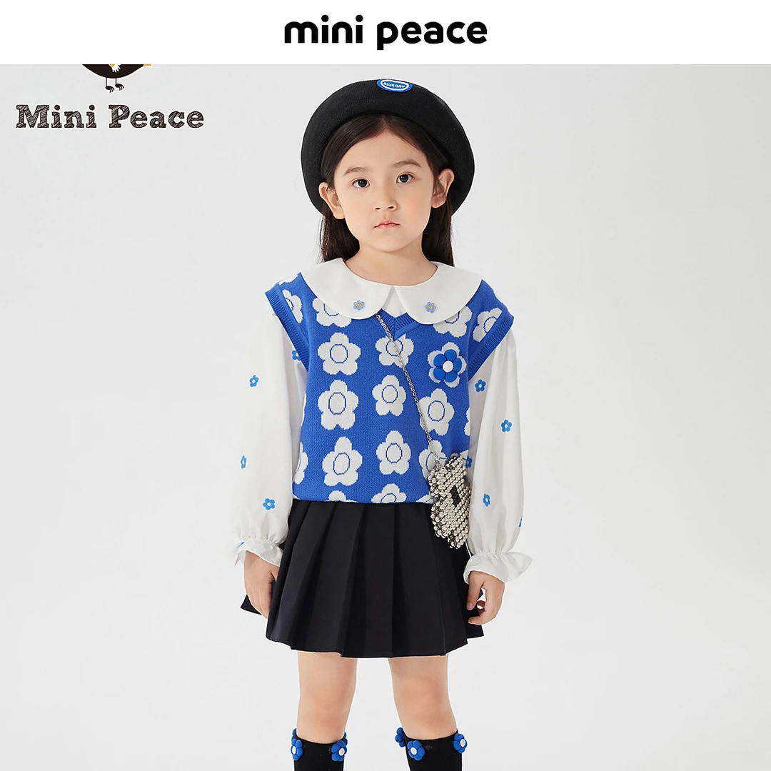 【专柜同款】minipeace童装女童背心春季花朵毛衣