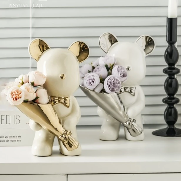 【宠粉】主播加送两束花  陶瓷暴力熊花束熊家居摆件高档装饰摆件