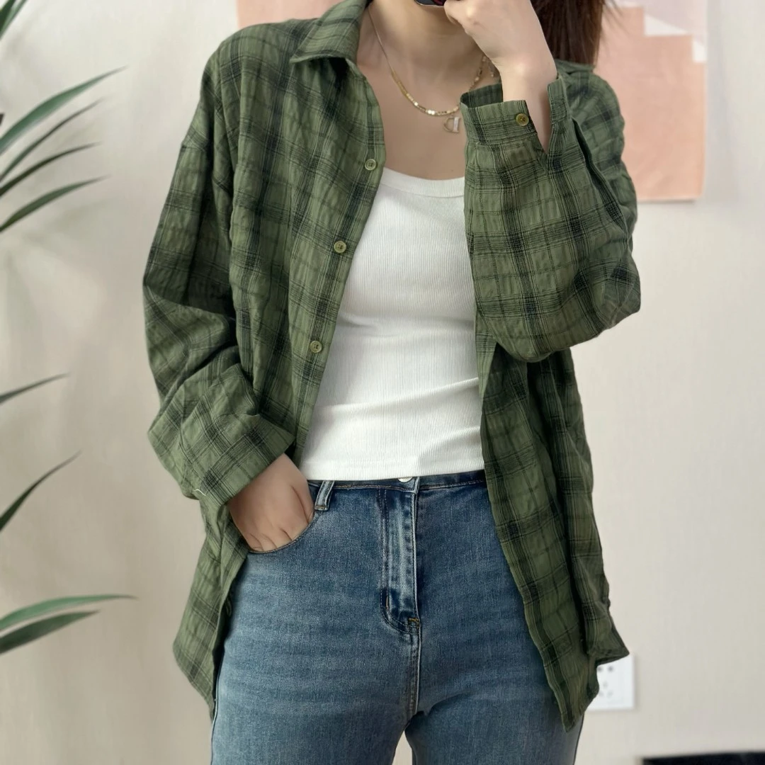 【NANA】定制复古经典格子衬衫休闲春夏宽松百搭上衣长袖A0139