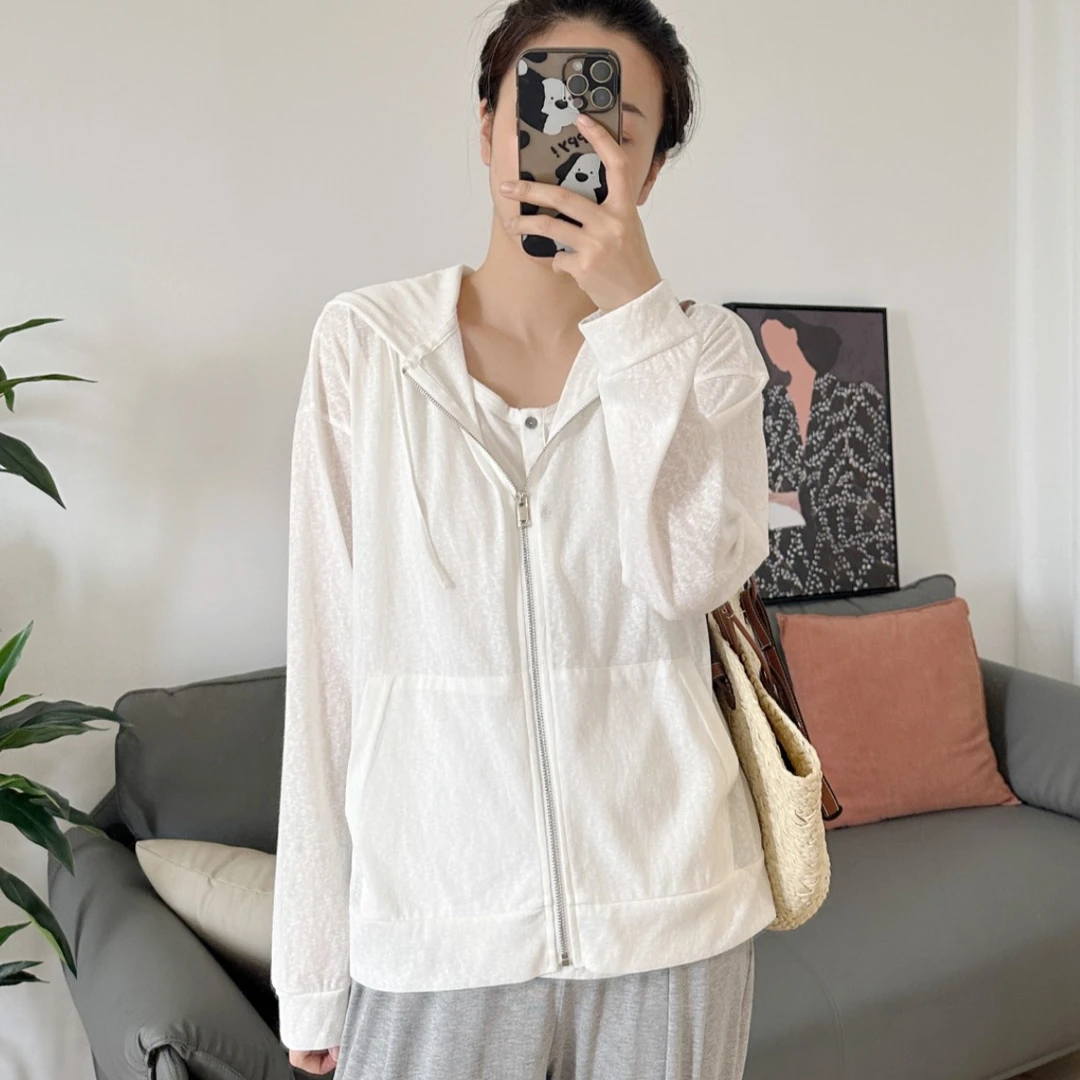 NANA轻薄连帽拉链防晒开衫外套防晒衣宽松长袖女A0261