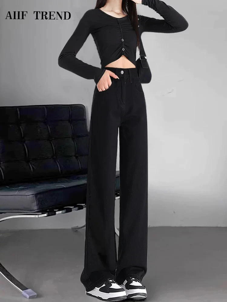 反季牛仔裤女阔腿直筒