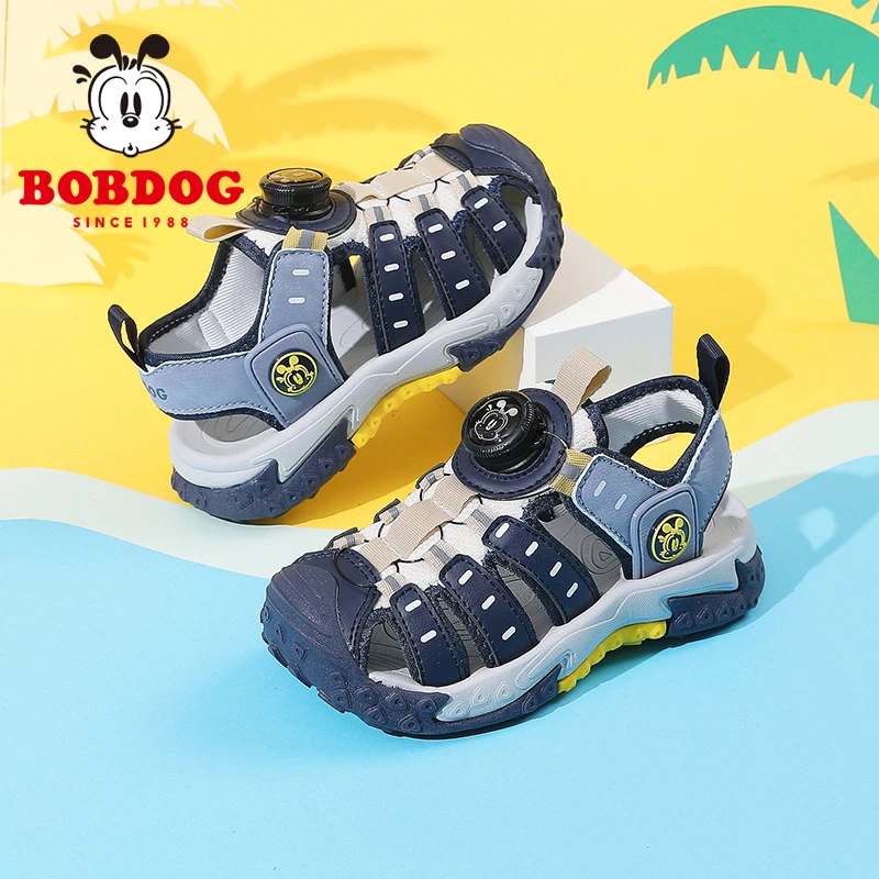 巴布豆童鞋儿童包头凉鞋2025新款夏季男童软底纽扣沙滩鞋小童鞋子