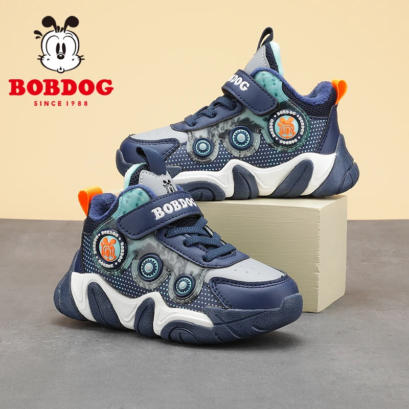 巴布豆童鞋男童二棉鞋冬季2025新款加绒加厚男孩跑步鞋儿童运动鞋