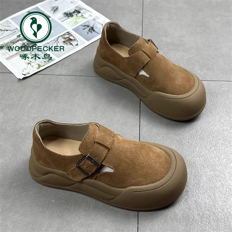 啄木鸟勃肯鞋2024春秋新款一脚蹬懒人单鞋厚底丑萌大头面包乐福鞋