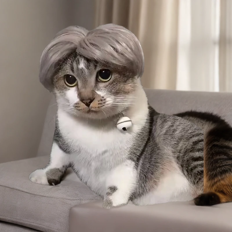 宠物假发搞笑卖萌猫狗通用中风狸花猫假发时尚个性狗狗头饰头发套