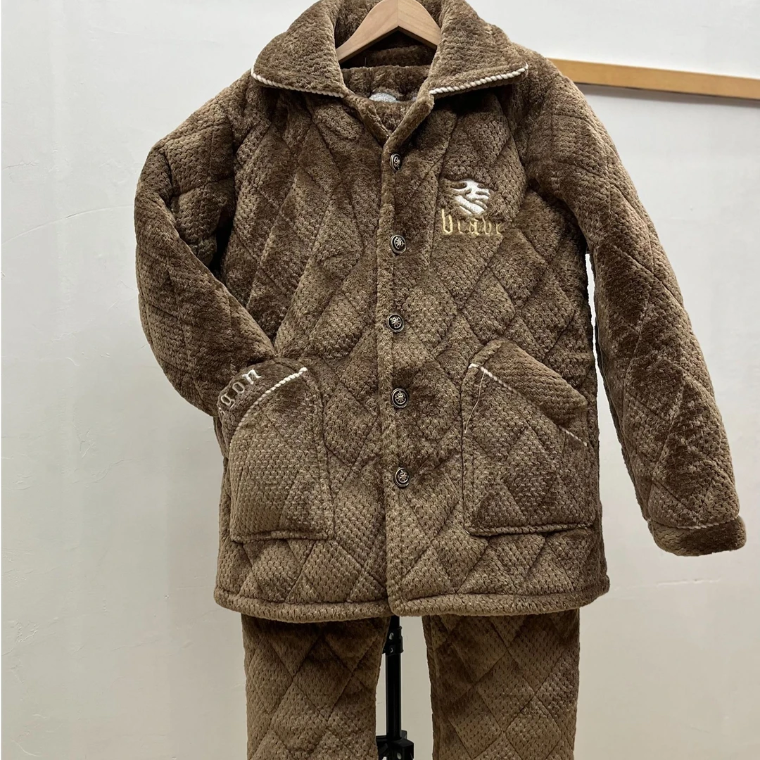 冬季爸爸爷爷装加厚睡衣套装加绒保暖冬款