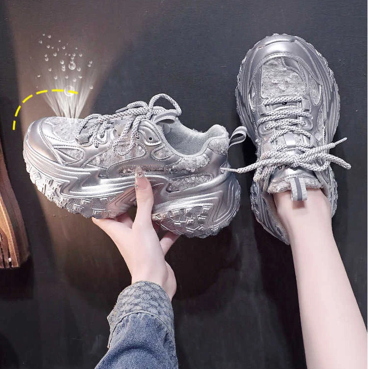 银色老爹鞋女款2025新款秋季今年流行爆款鞋子女鞋春秋炸街运动鞋