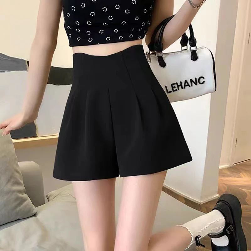 QQJ（阔腿裤）韩版A版时尚高腰花苞显瘦阔腿短款西装面料休闲百搭