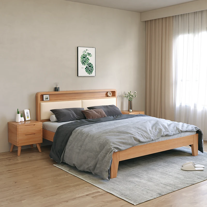 实木床双人床软包现代简易简约北欧风家用主卧大床经济型床成套
