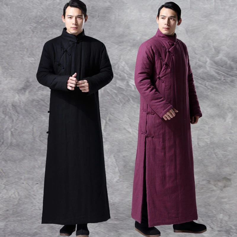 中式民国棉袍加厚长衫大褂棉服男复古斜襟加长款棉袄唐装禅意棉衣