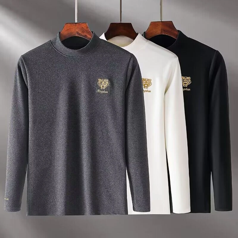 1男士冬季保暖内衣刺绣半高领秋冬内搭卫衣长打底衫上