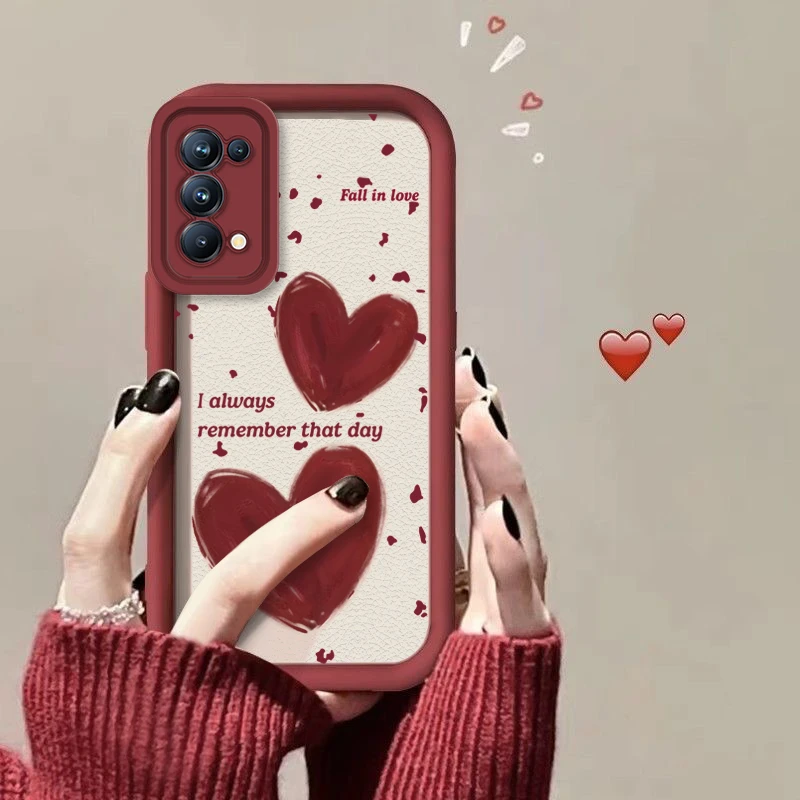 OPPOReno5手机壳油画爱心Reno5Pro网红女款5K可爱软壳防摔全包新