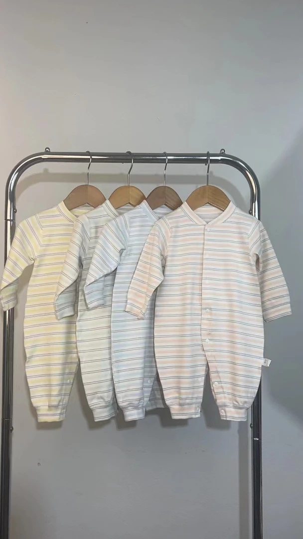 婴幼儿秋冬打底纯棉无骨连体衣新生儿宝宝简约条纹睡衣哈衣爬服