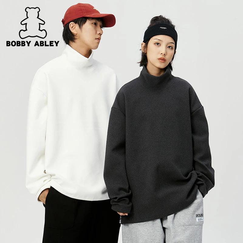 BOBBY ABLEY秋季卫衣纯色百搭休闲宽松高领男女情侣打底衫上衣