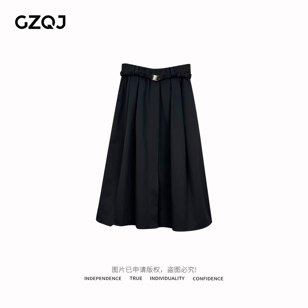 老琴私服【优雅弧度】黑色显瘦百搭中长款半身裙 43704