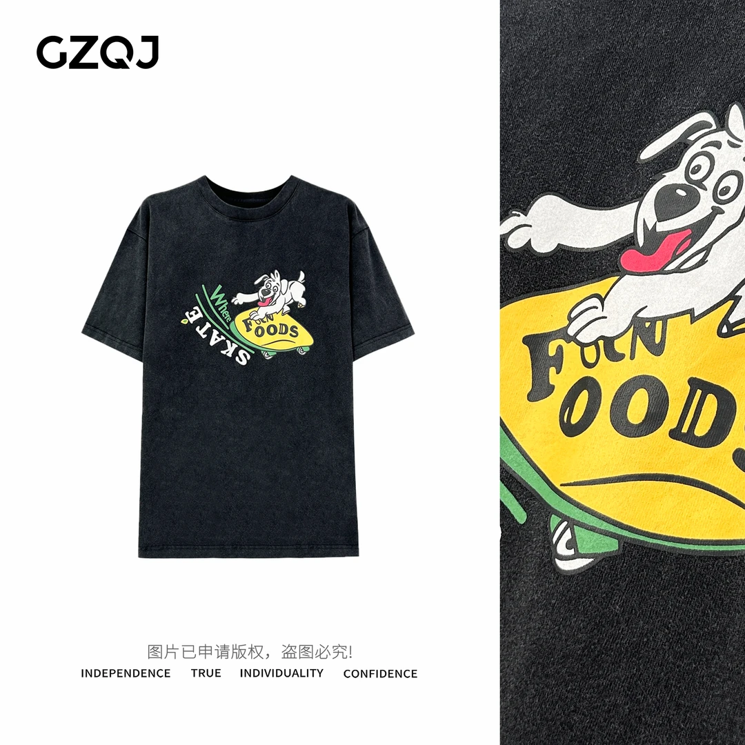 GZQJ老琴私服【滑板狗T】卡通圆领短袖T恤宽松女夏休闲百搭上衣3897