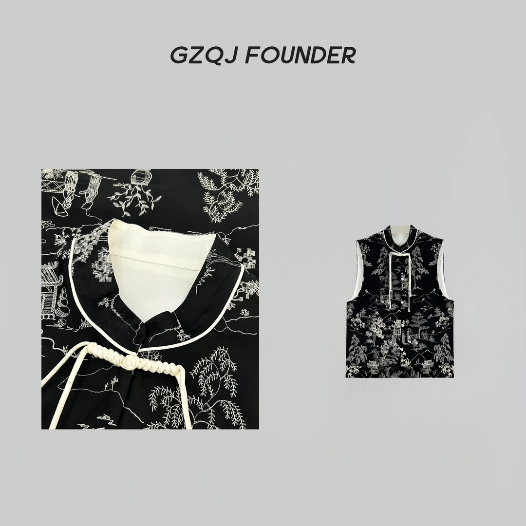 GZQJ【墨画丹青】立领新中式时尚百搭盘扣复古马甲上衣女124