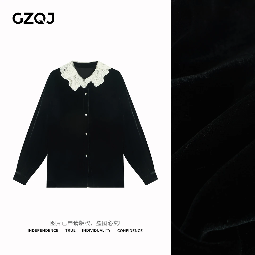 老琴私服【慢调生活】极简时尚气质长袖丝绒衬衫女秋冬季上衣21720