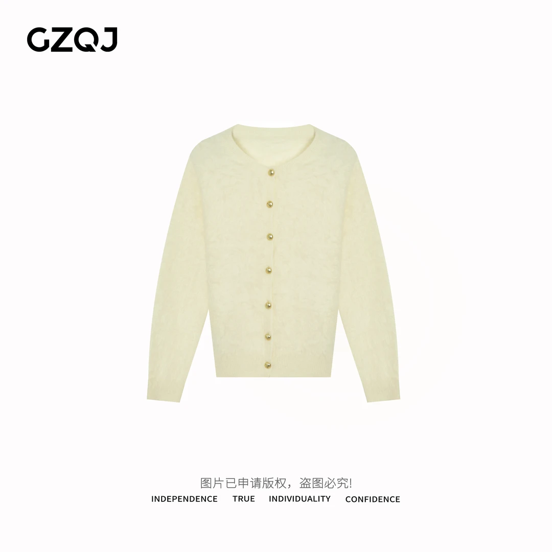 老琴私服 【云朵慕斯】100山羊绒拉毛圆领单排扣针织开衫毛衣女3460