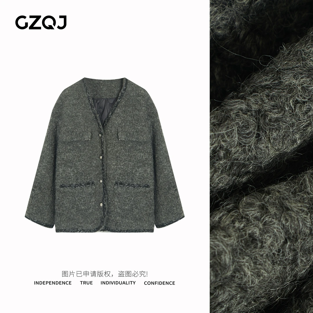 老琴私服【避风港】高级感加厚保暖圆领宽松羊毛羽绒服外套女9616