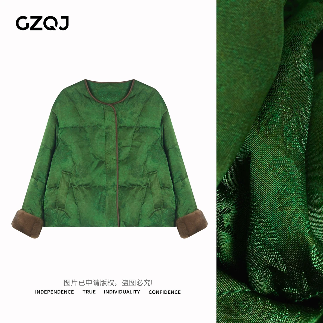 老琴私服【清风竹韵】复古国风气质水貂拼接鹅绒羽绒服外套女冬0672