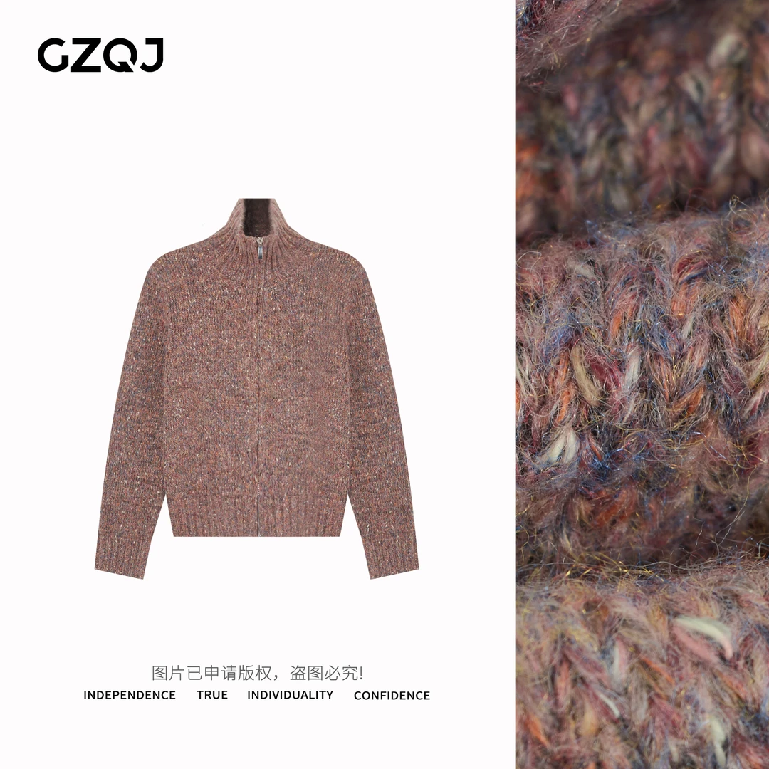 老琴私服【小时代】时尚花纱彩点拉链立领针织开衫毛衣外套女冬3068