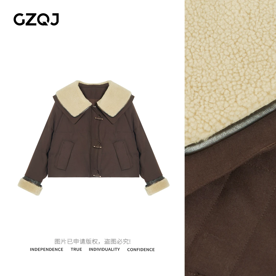 老琴私服【财阀千金】大翻领白鹅绒羽绒服保暖皮毛一体羽绒外套0283